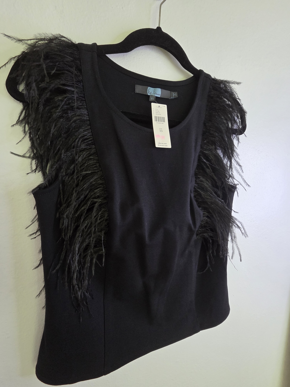 ​NWT Eva Franco Anthropologie Romana Black Feather Top XS Mob Wife Goth Cocktail